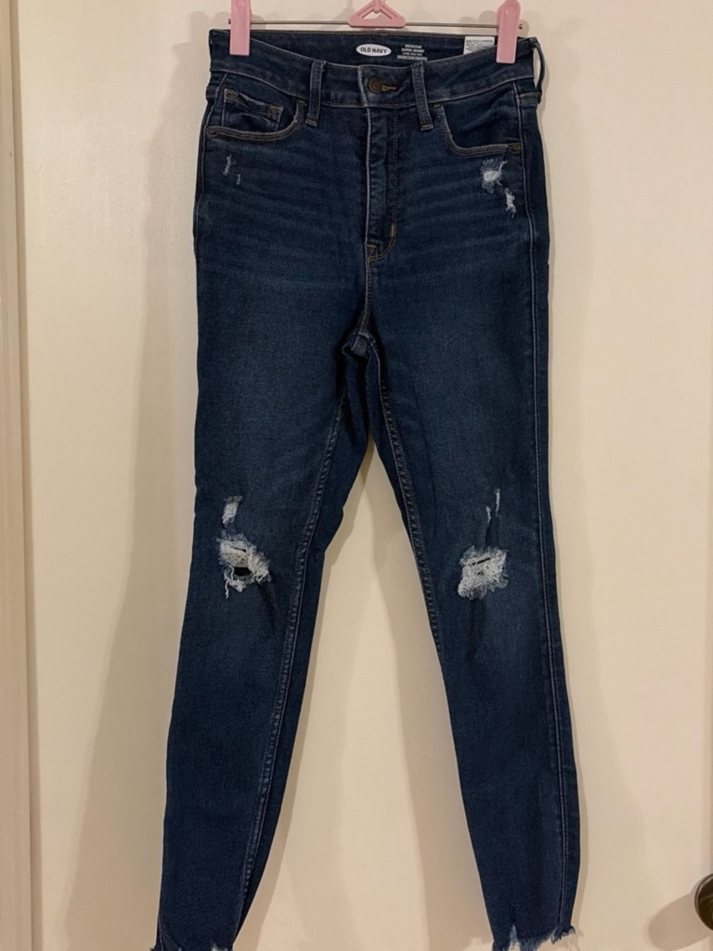 Old Navy Dark Blue Distressed High-Rise Skinny Jeans